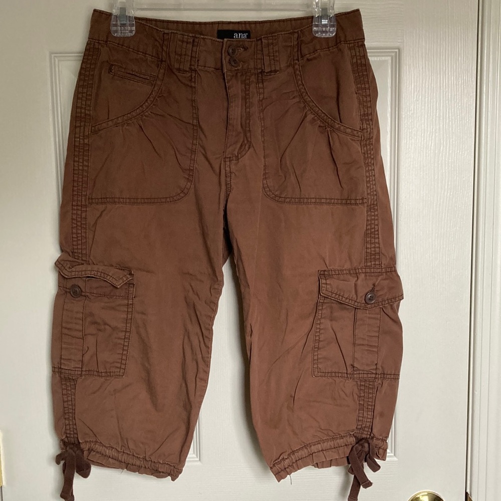 a.n.a Brown Cargo Capris with Drawstring Hem
